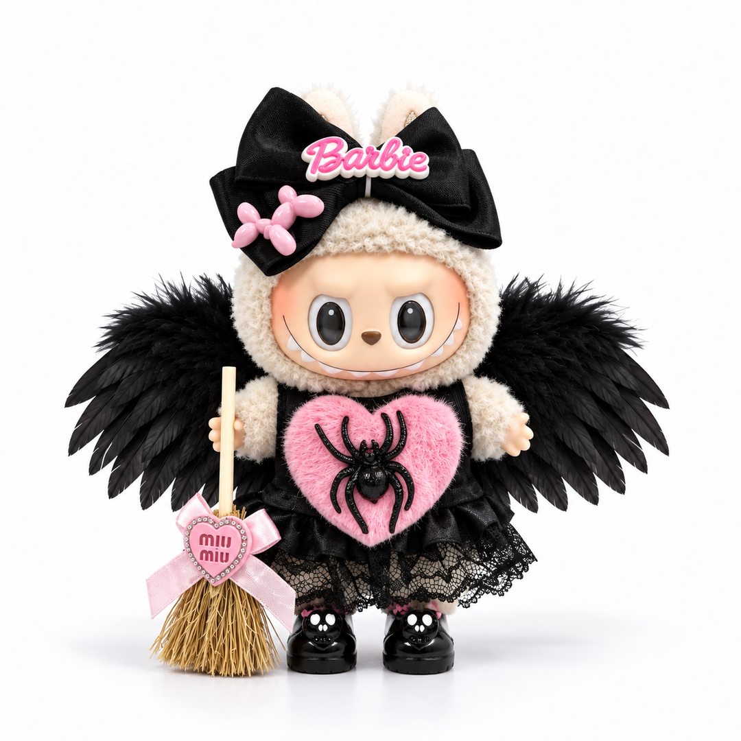 Labubu Pink Heart Spider Winged Witch Outfit Set