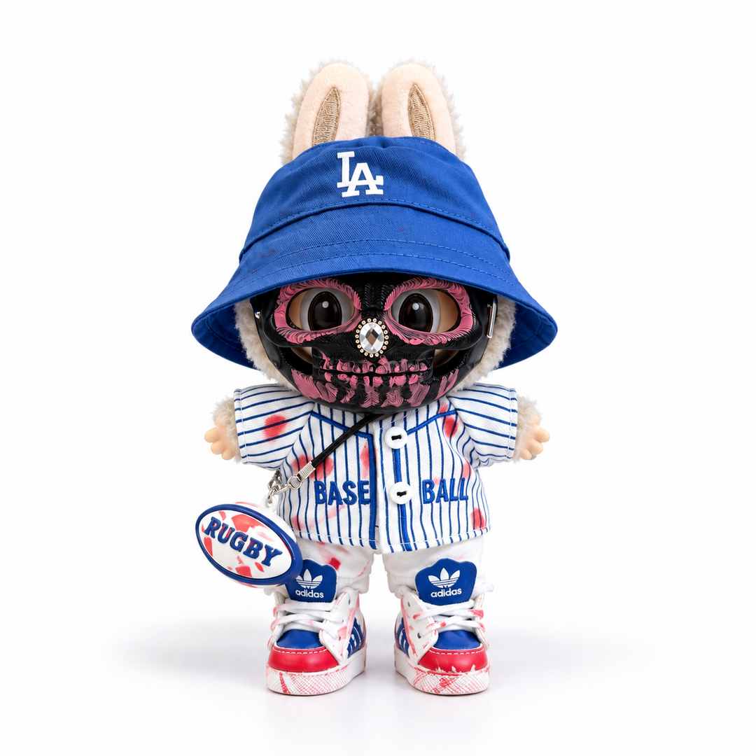 Labubu Pinstripe Baseball Skull Mask Outfit Set