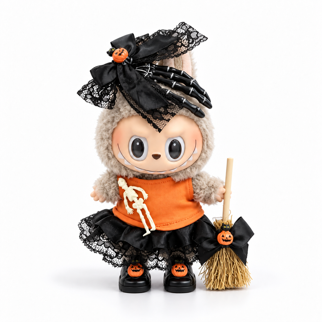 Labubu Skeleton Hand Lace Bow Tutu Outfit Set
