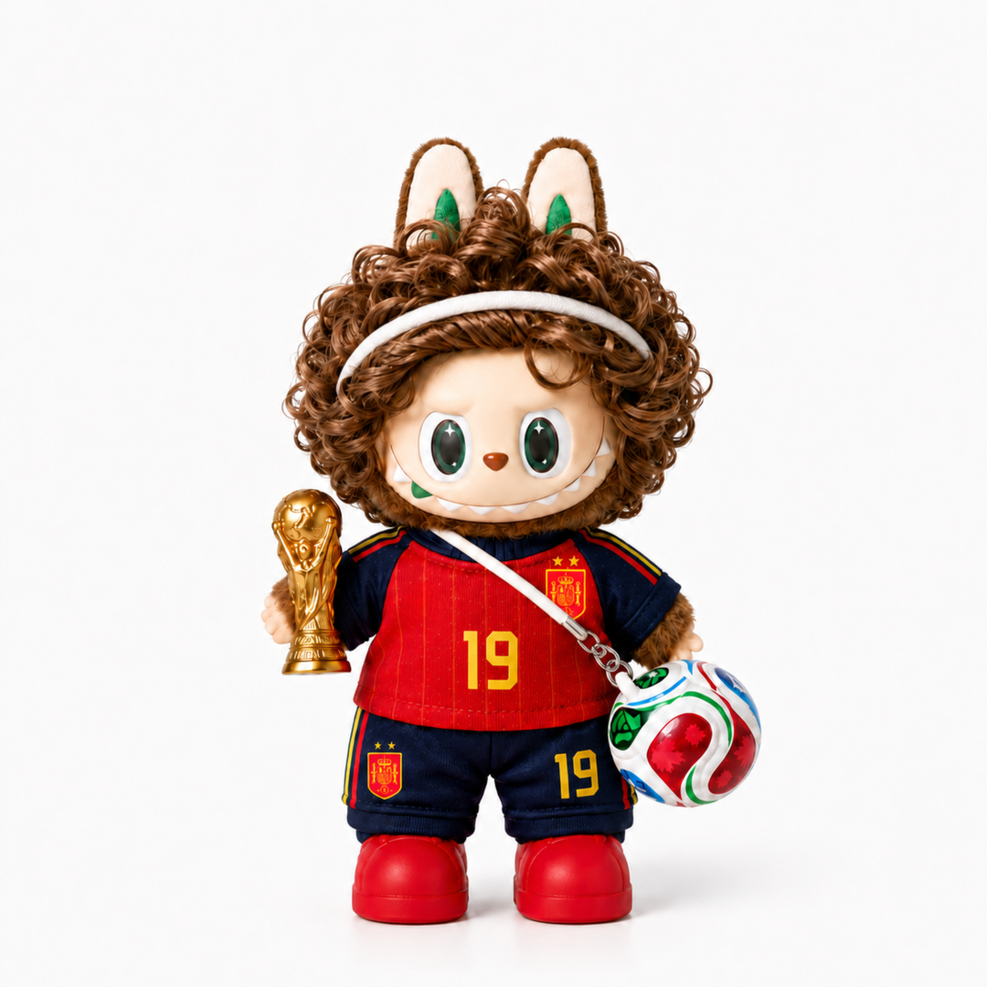 Labubu Spain #19 Two-Star Football Outfit Set – Complete with Authentic Coastal Vibes Figure