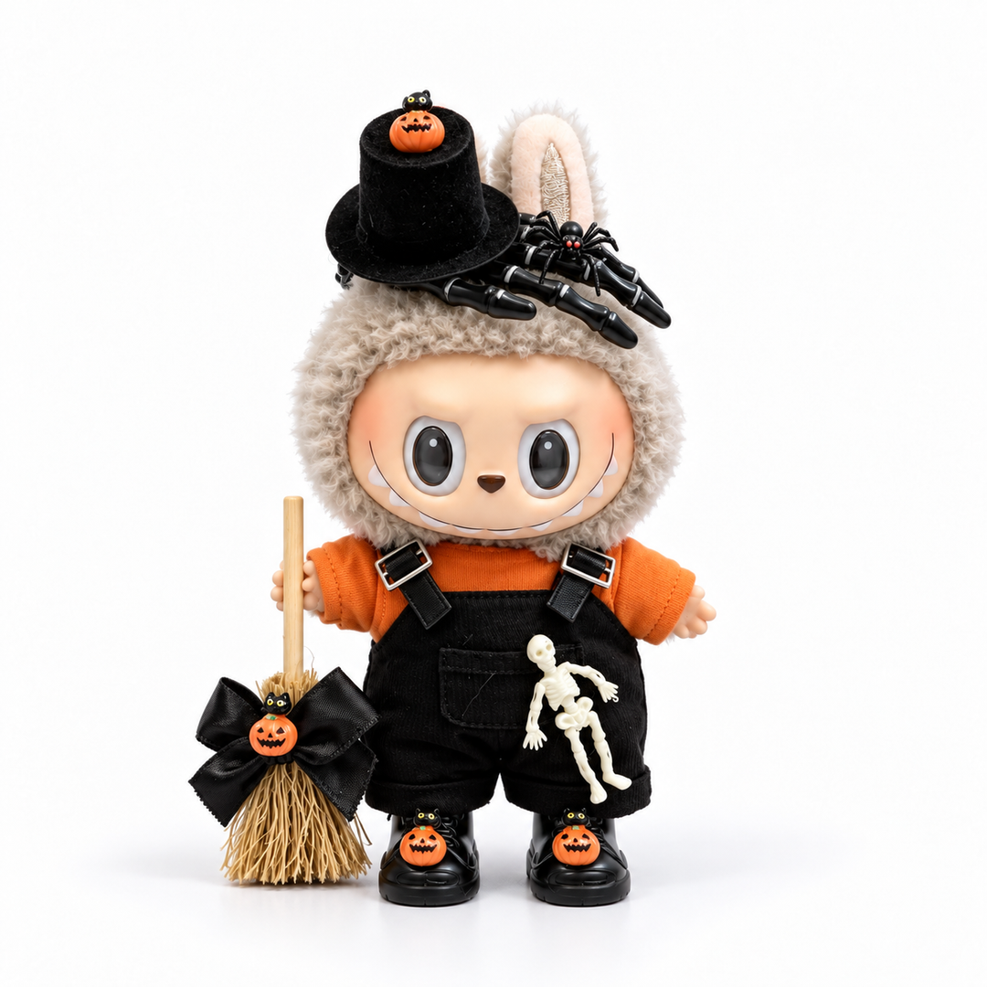 Labubu Top Hat Pumpkin Overalls Outfit Set