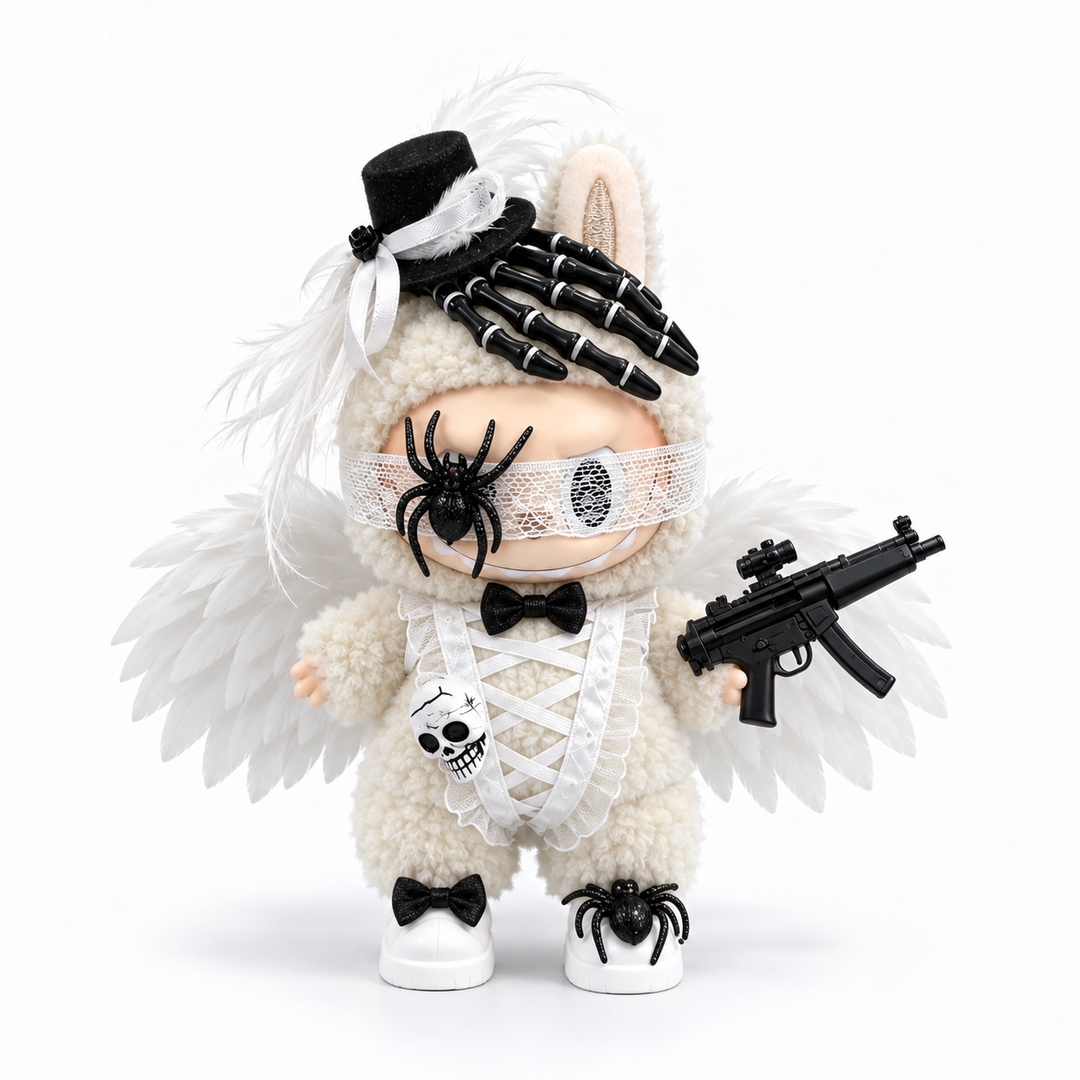 Labubu White Wings Lace Blindfold Outfit Set
