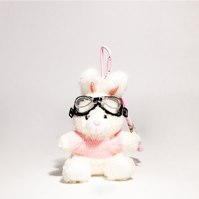 Pink Sweater Aviator Bunny Bag Charm