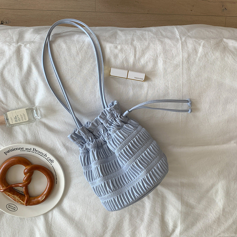 Pleated Perfection Drawstring Bucket Bag