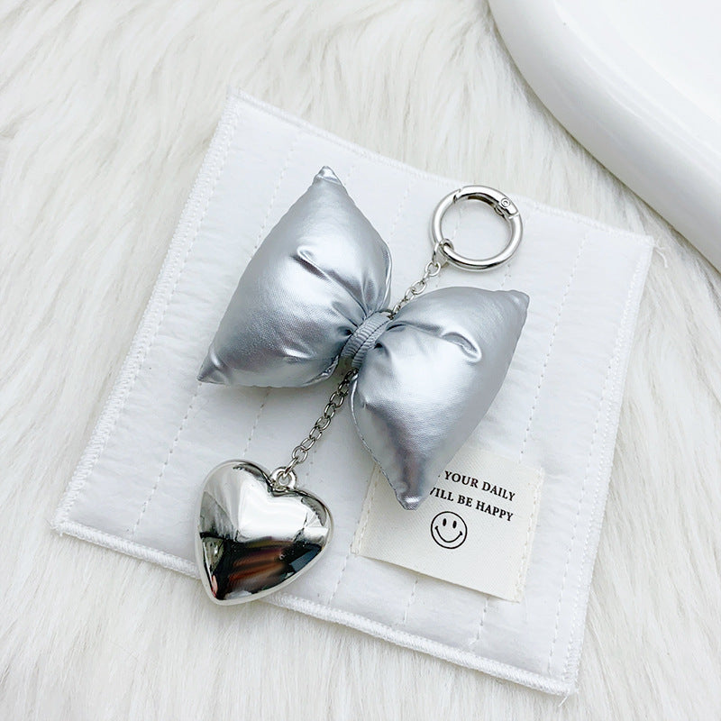 Shimmering Heart Bow Bag Charm