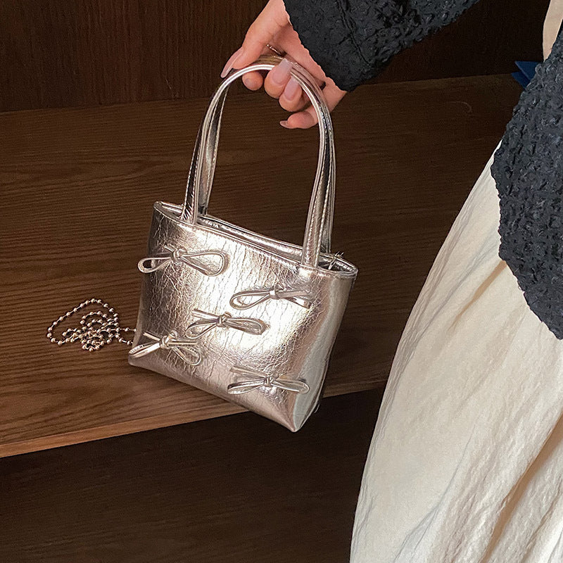 Metallic Bow Mini Tote Bag