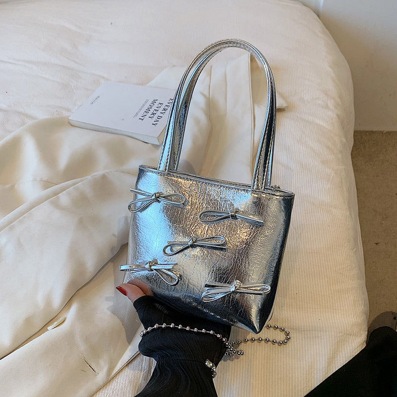 Metallic Bow Mini Tote Bag