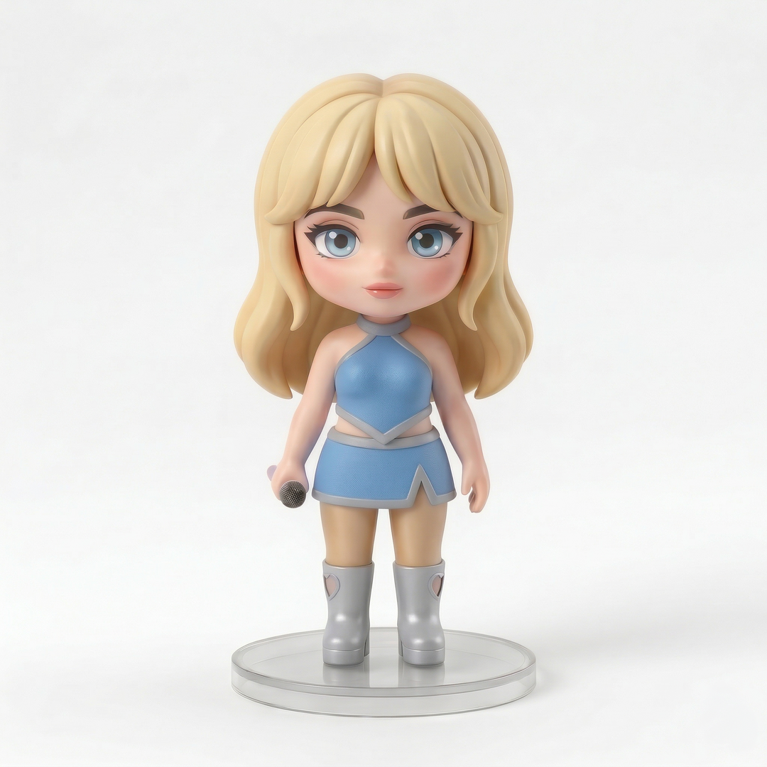 Sabrina Carpenter Pop Star "Sweet Singer" Collectible Figure – Blue Stage Edition – handmade collectible figure chibi-style fan merch gift d...
