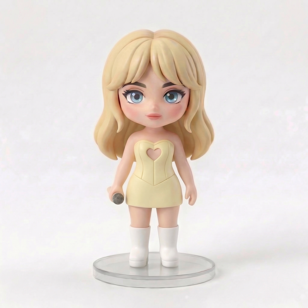 Sabrina Carpenter Pop Star "Sweet Singer" Collectible Figure – Yellow Stage Edition – handmade collectible figure chibi-style fan merch gift...