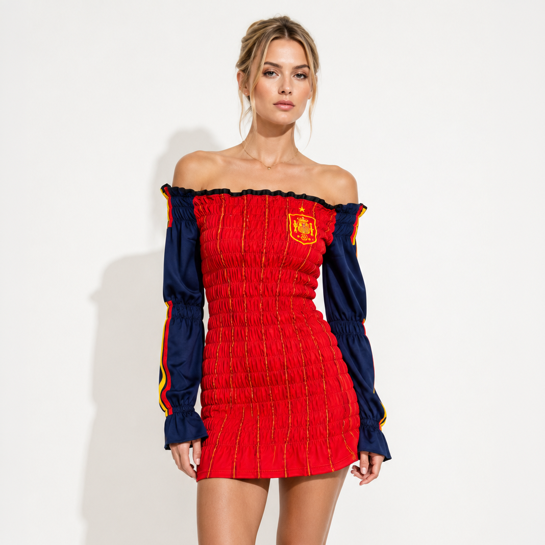 Spain Off-Shoulder Long-Sleeve Mini Dress