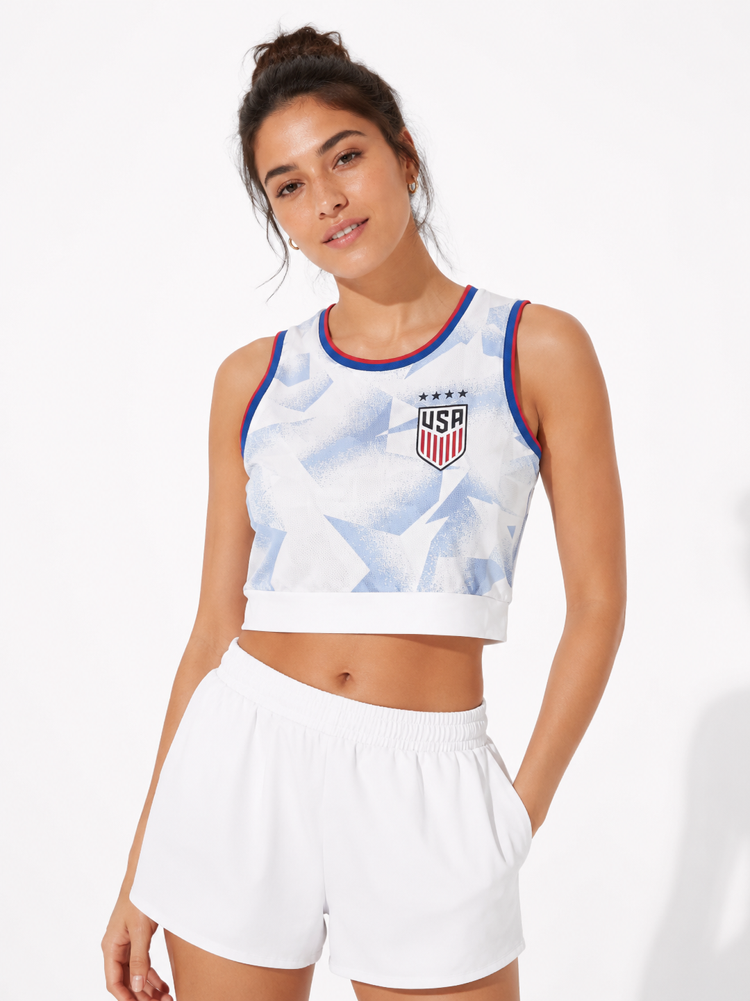 USA Geometric Crest Crop Tank Top