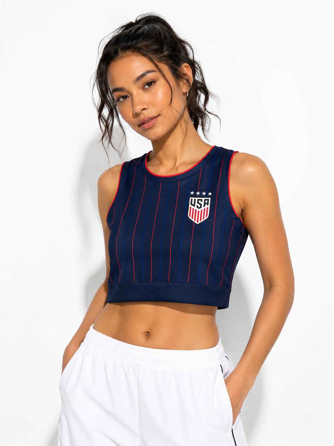 USA Pinstripe Crest Crop Tank Top
