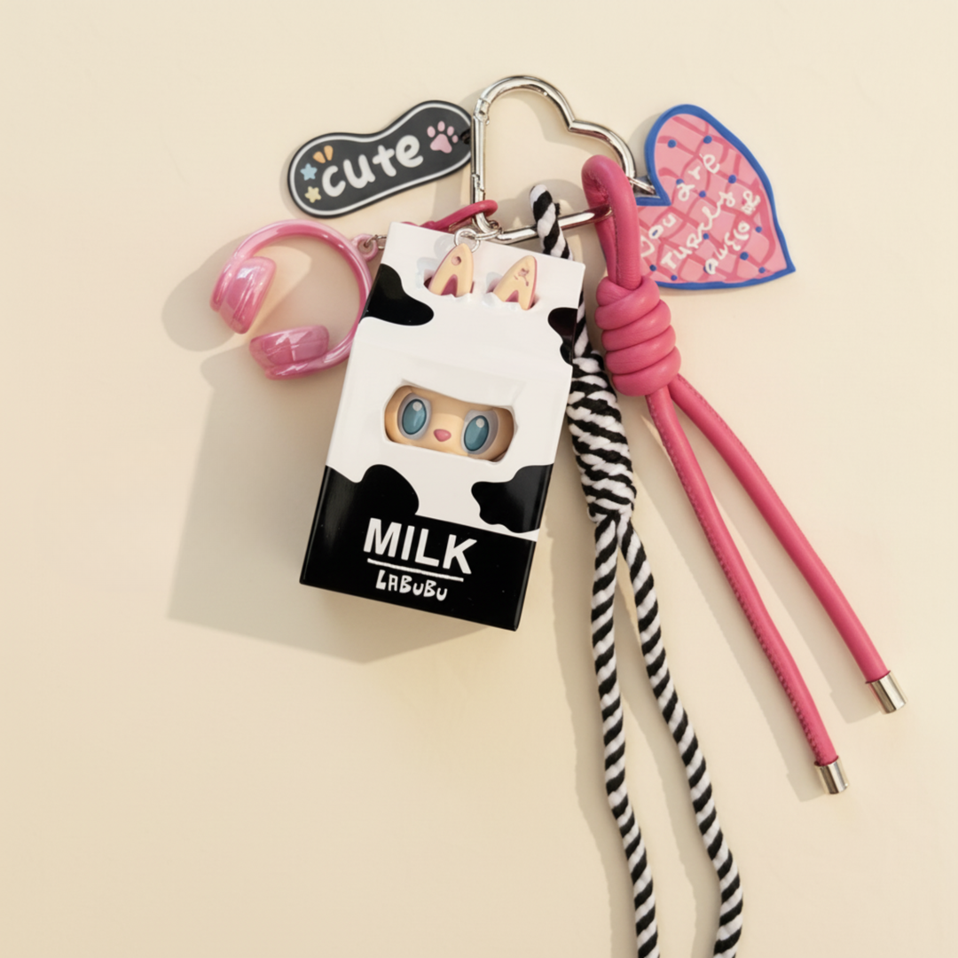Labubu Milk Charm Keychain Set – Labubu plush doll outfit handmade kawaii Pop Mart collectible accessory