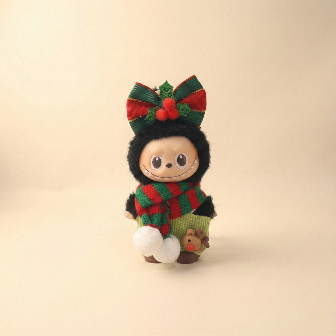 Labubu Pin For Love (V4) Holiday Ribbon Knit Outfit – Labubu 4.0 V4 handmade outfit accessory Pop Mart plush doll clothes