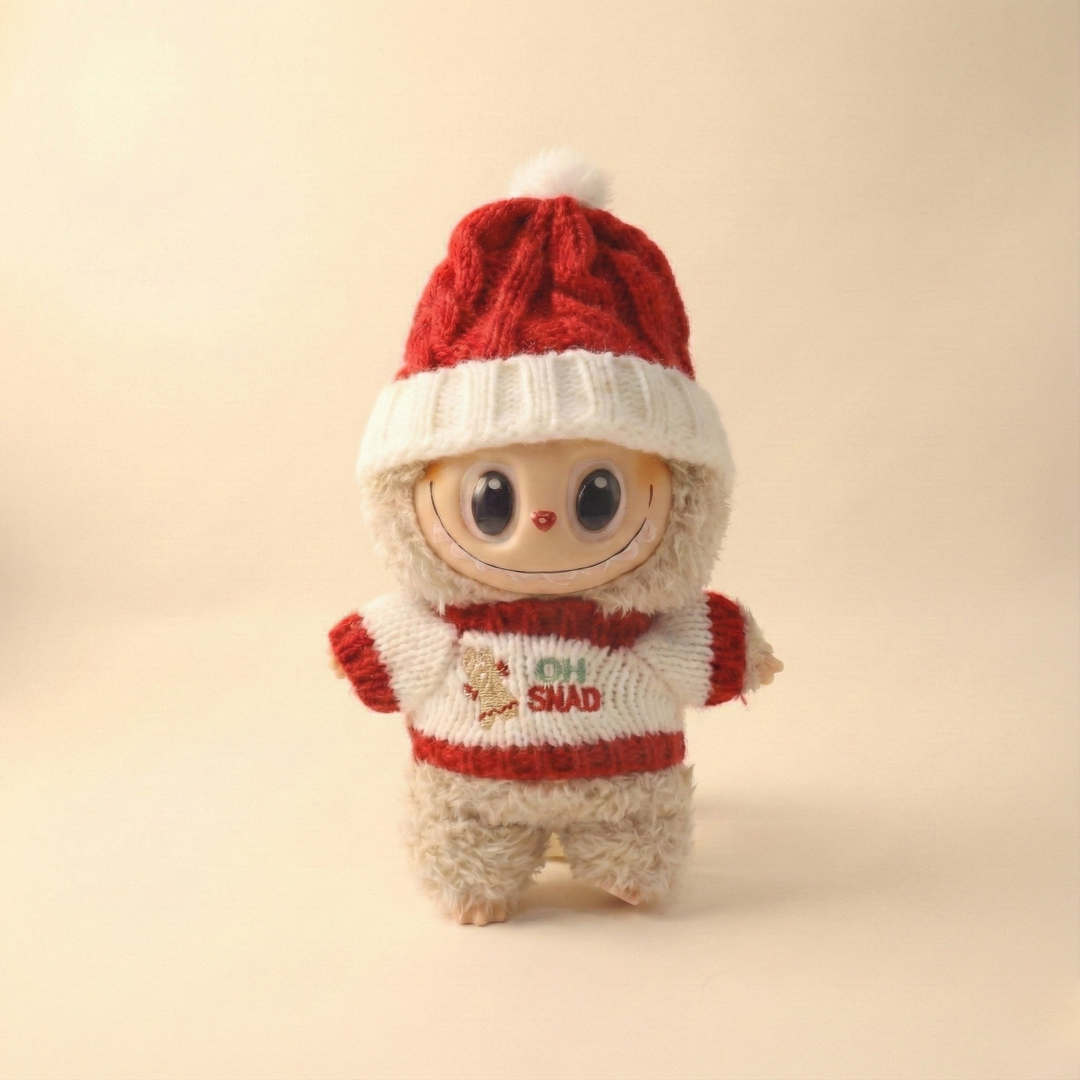 Labubu Holiday Knit Outfit – Labubu plush doll outfit handmade kawaii Pop Mart collectible accessory