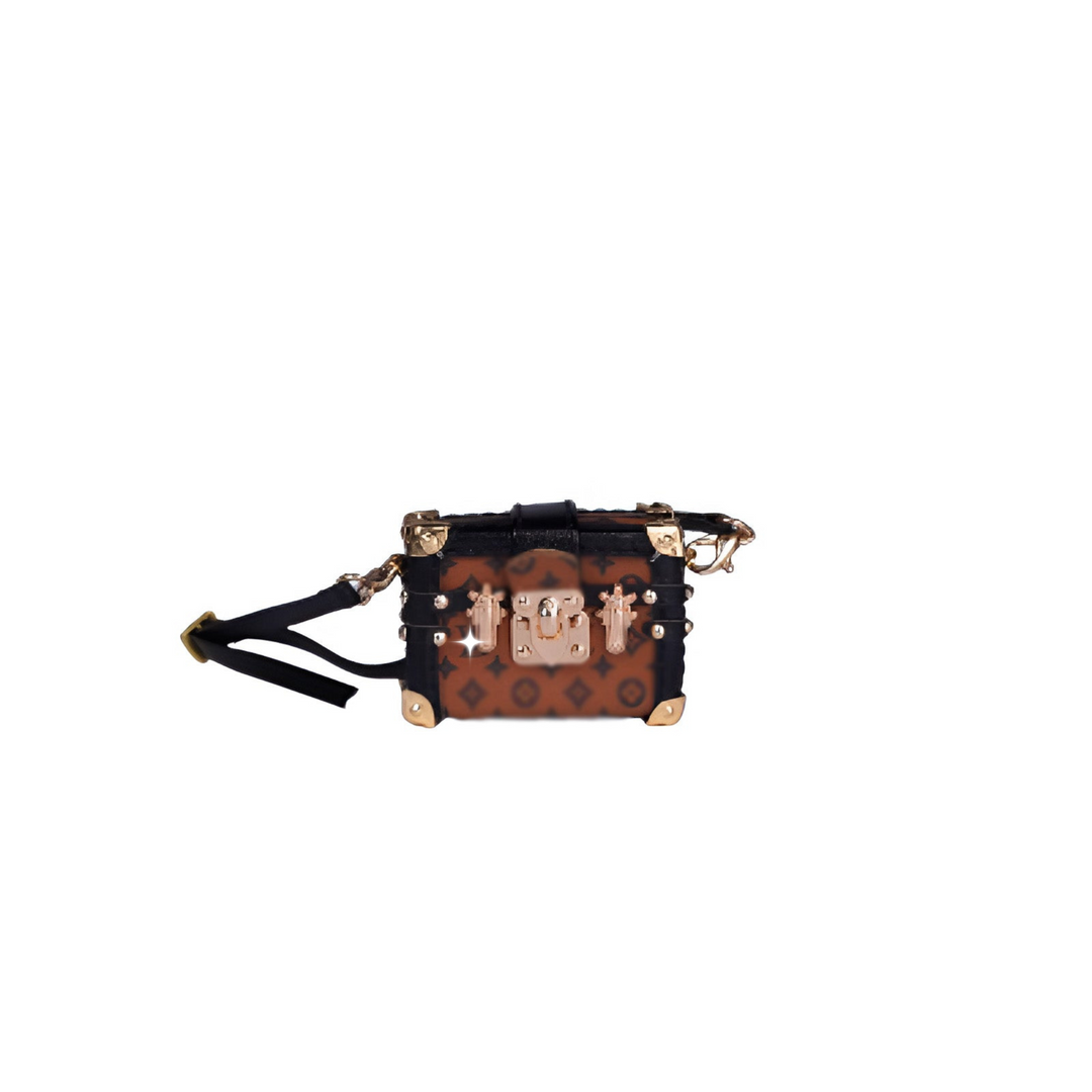 Labubu Mini Trunk Crossbody Bag – Monogram Brown with Black Trim