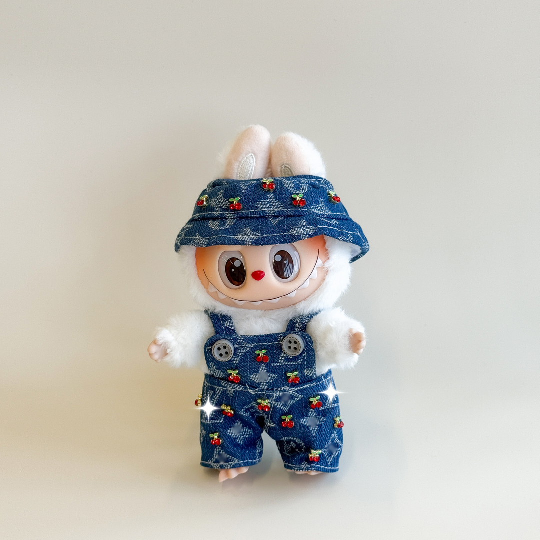 Labubu Cherry Denim Outfit Set – Inspired Edition – Labubu plush doll outfit handmade kawaii Pop Mart collectible accessory