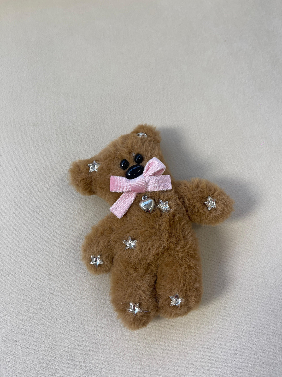 Fluffy Teddy Bear Hair Clip with Rhinestone Bow