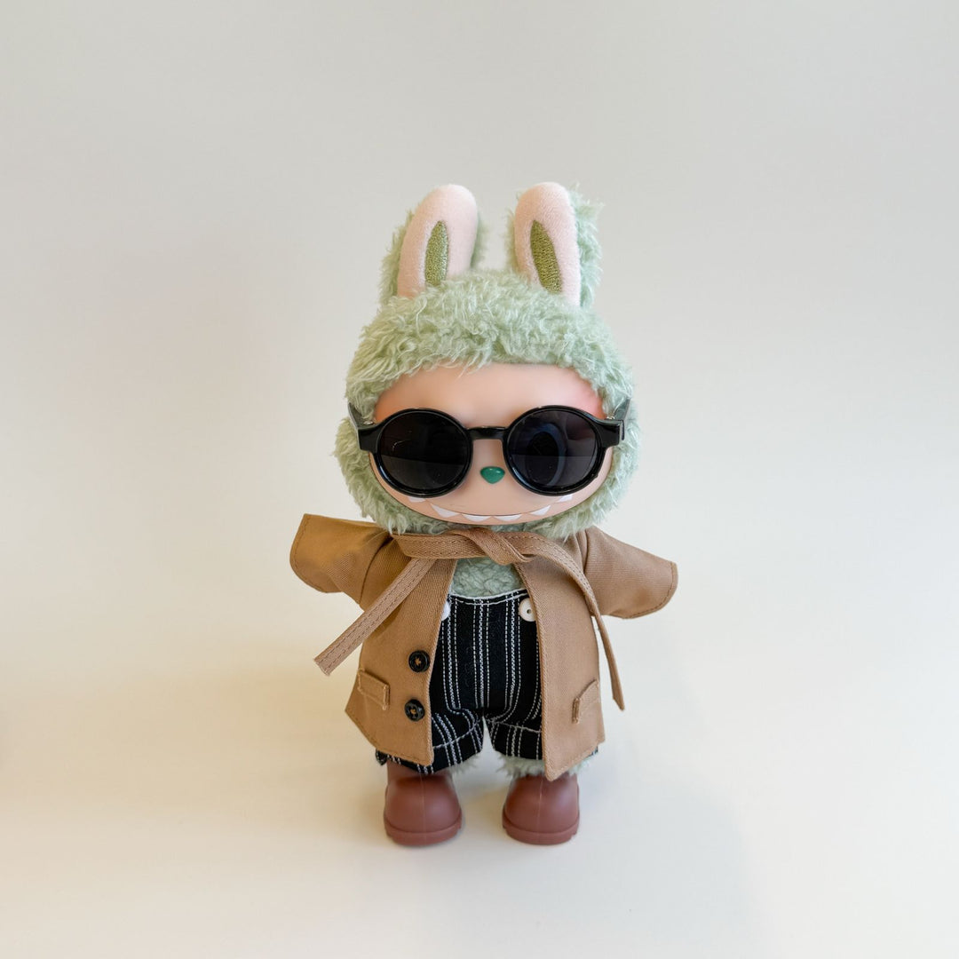 Labubu Chic Outfit – Trench Coat Style – Labubu plush doll outfit handmade kawaii Pop Mart collectible accessory