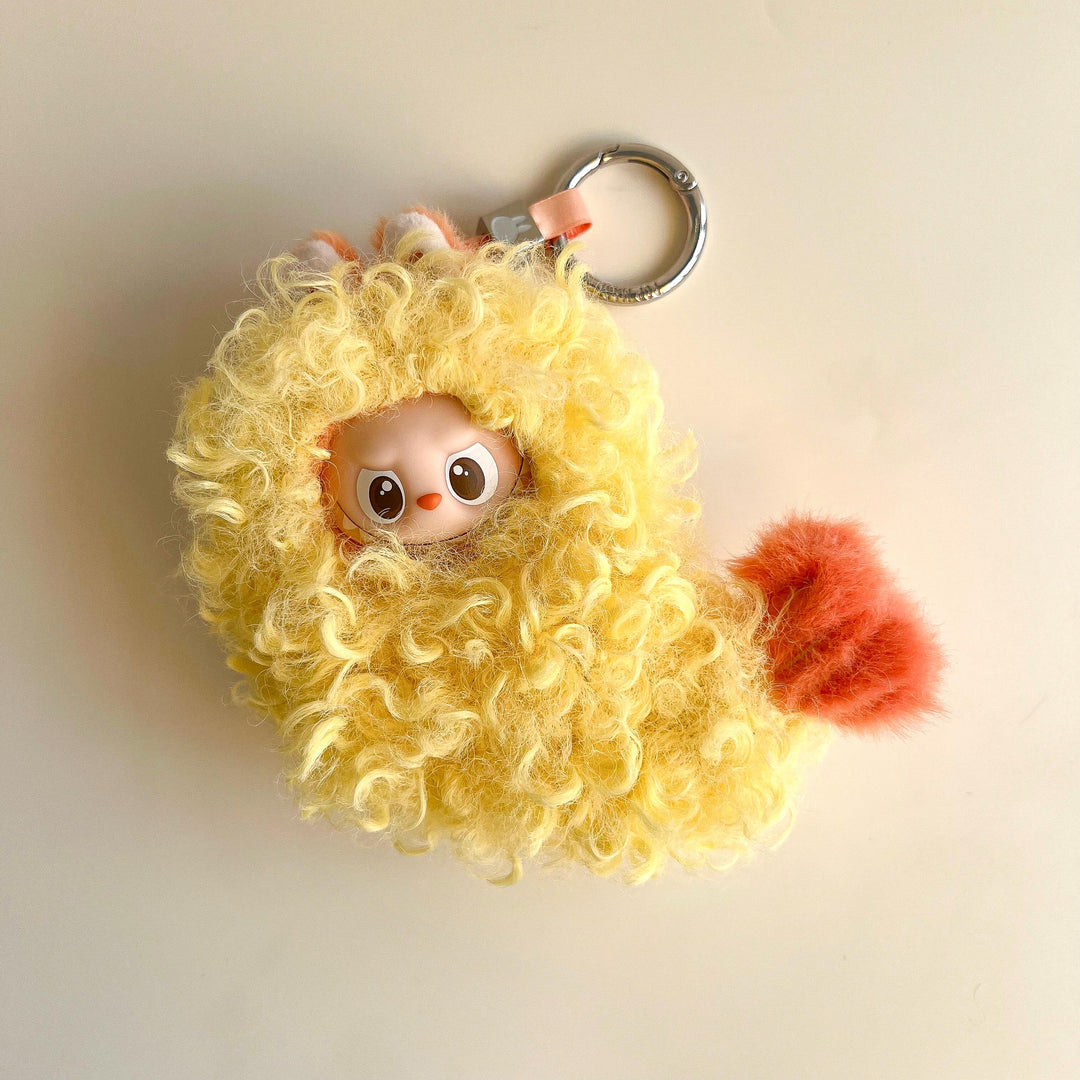 Labubu 4.0 Fluffy Costume – Fried Shrimp (Yellow Edition) – Labubu 4.0 V4 handmade outfit accessory Pop Mart plush doll cl...