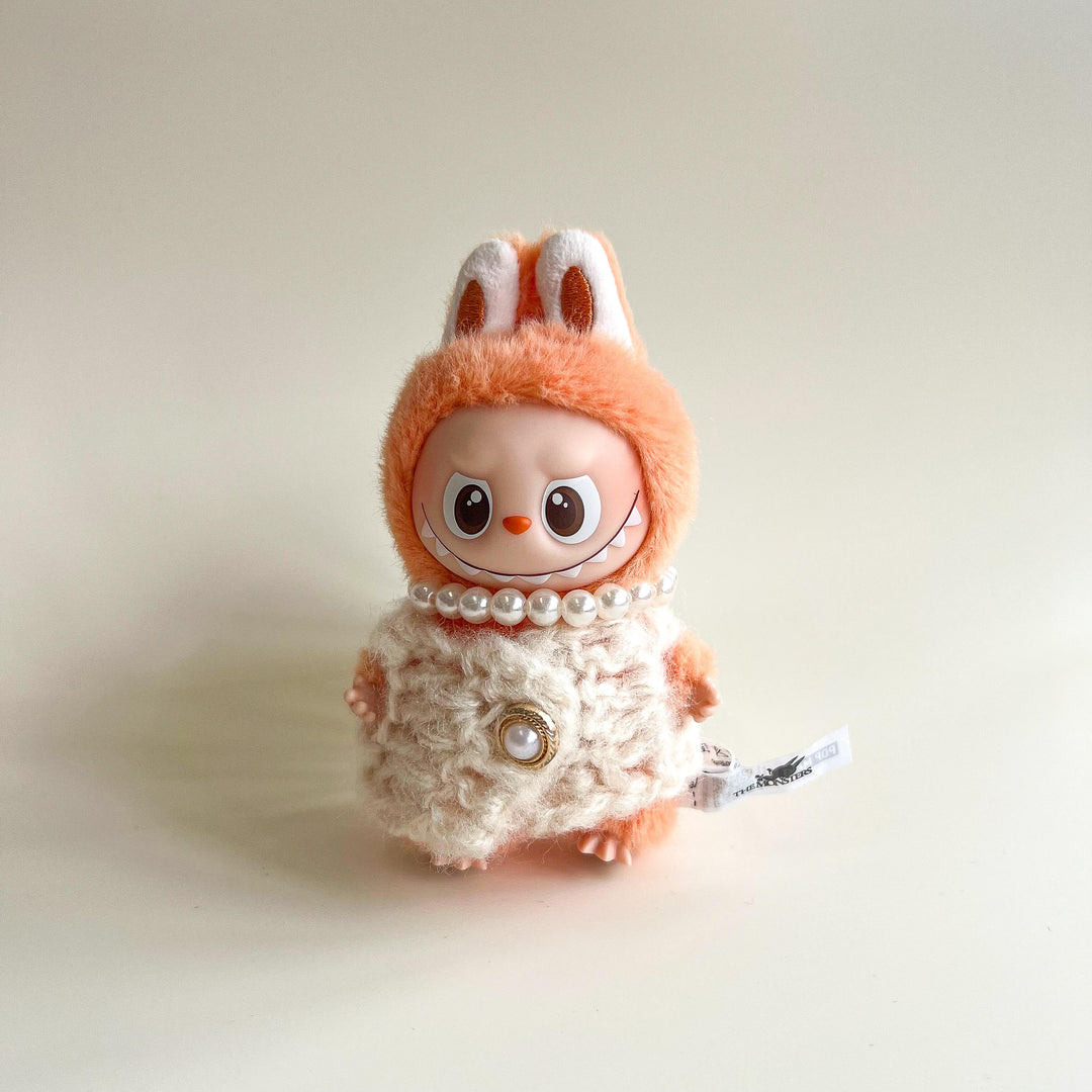 Labubu 4.0 Knit Dress Outfit – Pearl Accent – Labubu 4.0 V4 handmade outfit accessory Pop Mart plush doll clothes