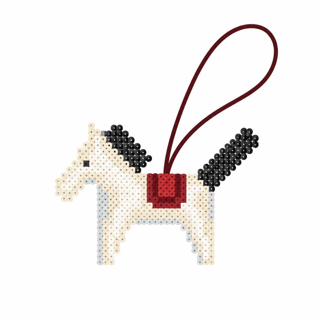White & Black Fuse Bead Horse Bag Charm