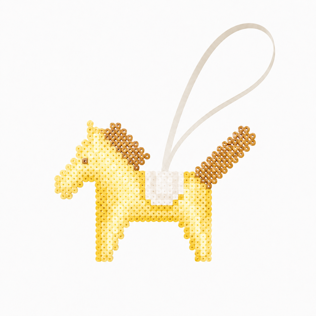 Yellow & White Fuse Bead Horse Bag Charm