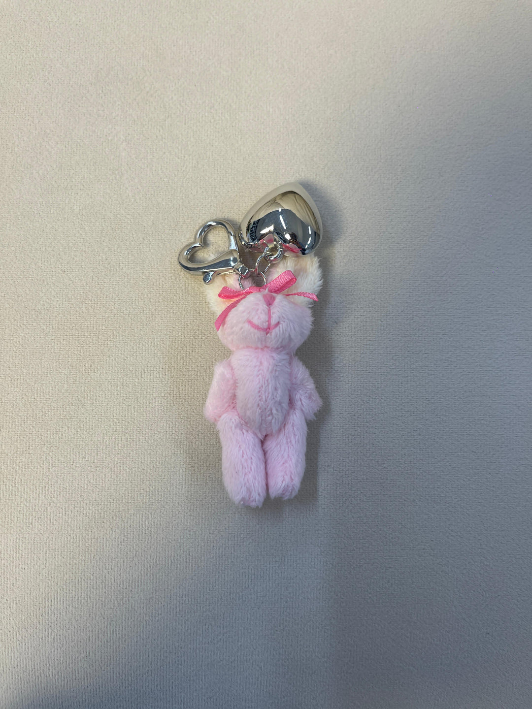 Fluffy Bunny Bag Charm with Silver Heart