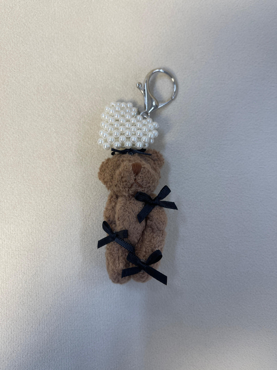 Pearly Teddy Bag Charm with Bow Tie