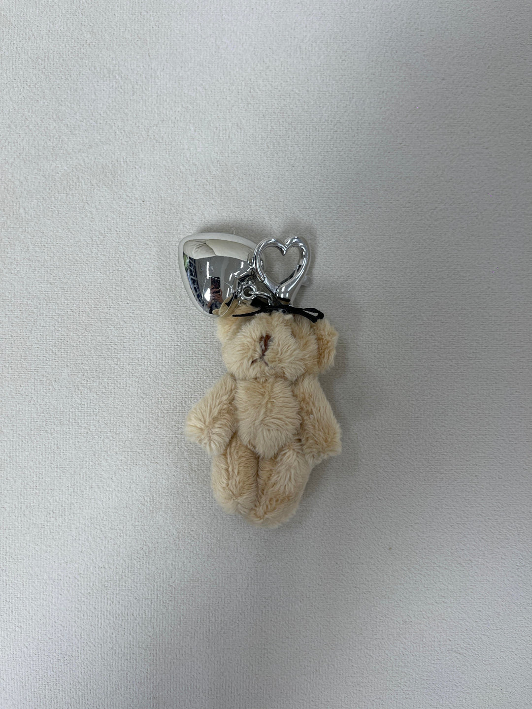 Petite Plush Teddy Bag Charm with Silver Heart