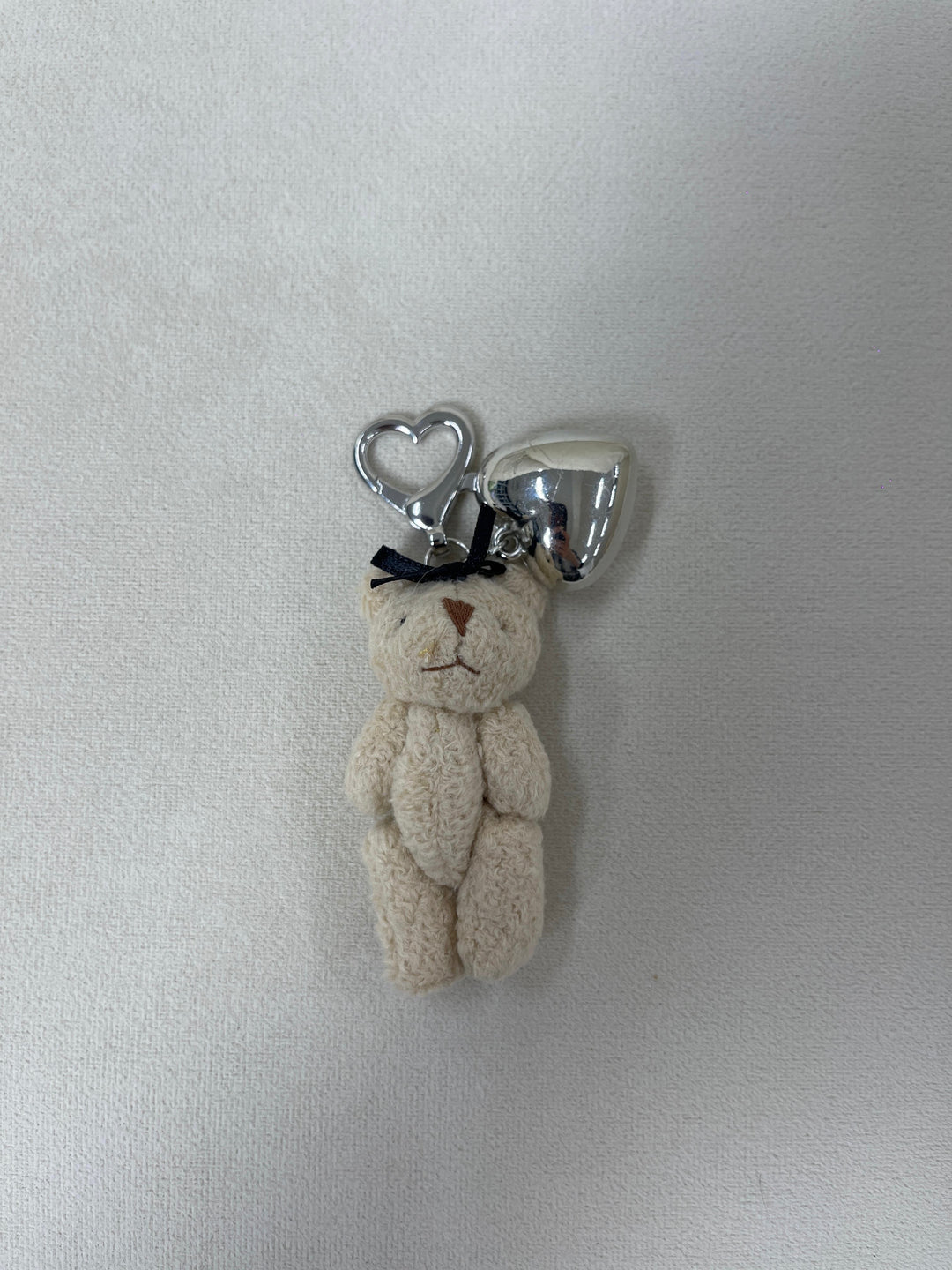 Petite Plush Teddy Bag Charm with Silver Heart