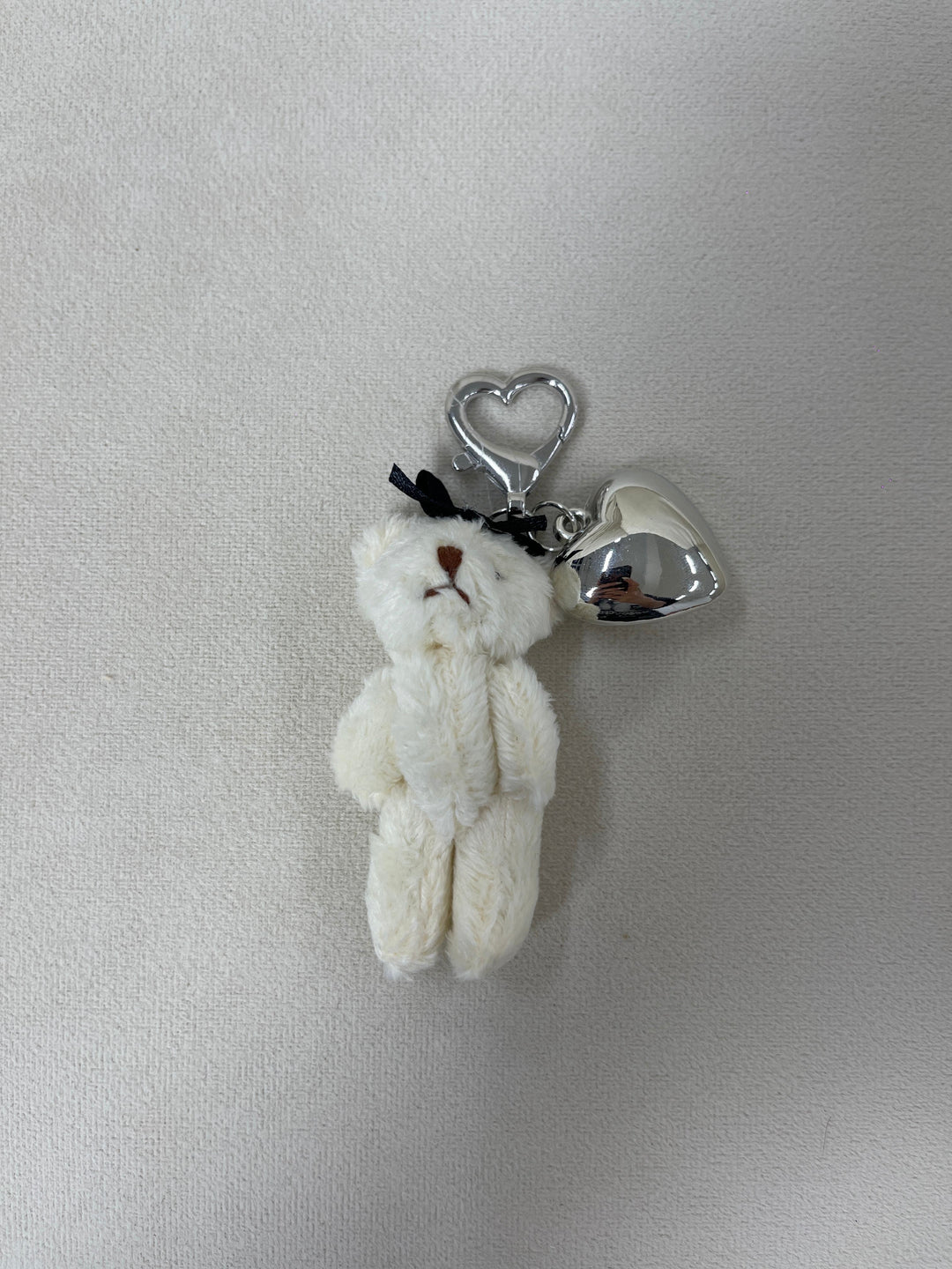 Petite Plush Teddy Bag Charm with Silver Heart