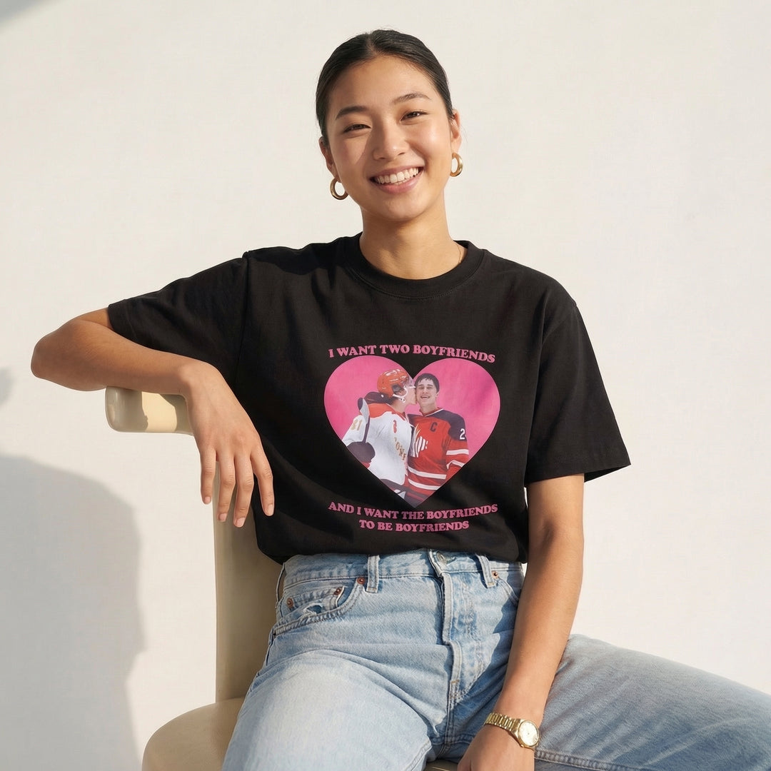 "Two Boyfriends" Hockey Romance Trope T-Shirt
