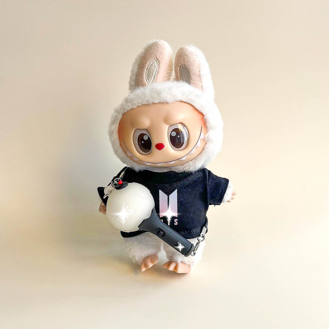 Labubu Bullet Proof Idol Tee Outfit (Colored Logo) — With Mini Fan Lightstick (2 Items) – Labubu plush doll outfit handmad...