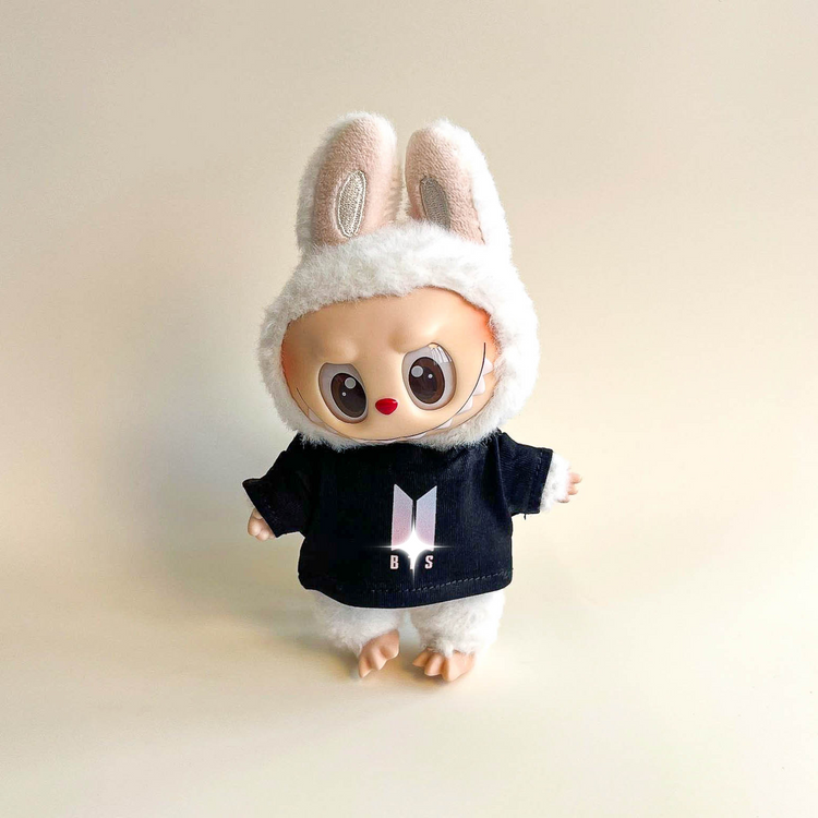Labubu Bullet Proof Idol Tee Outfit (Colored Logo) — With Mini Fan Lightstick (2 Items) size comparison – Lizzie & Friends