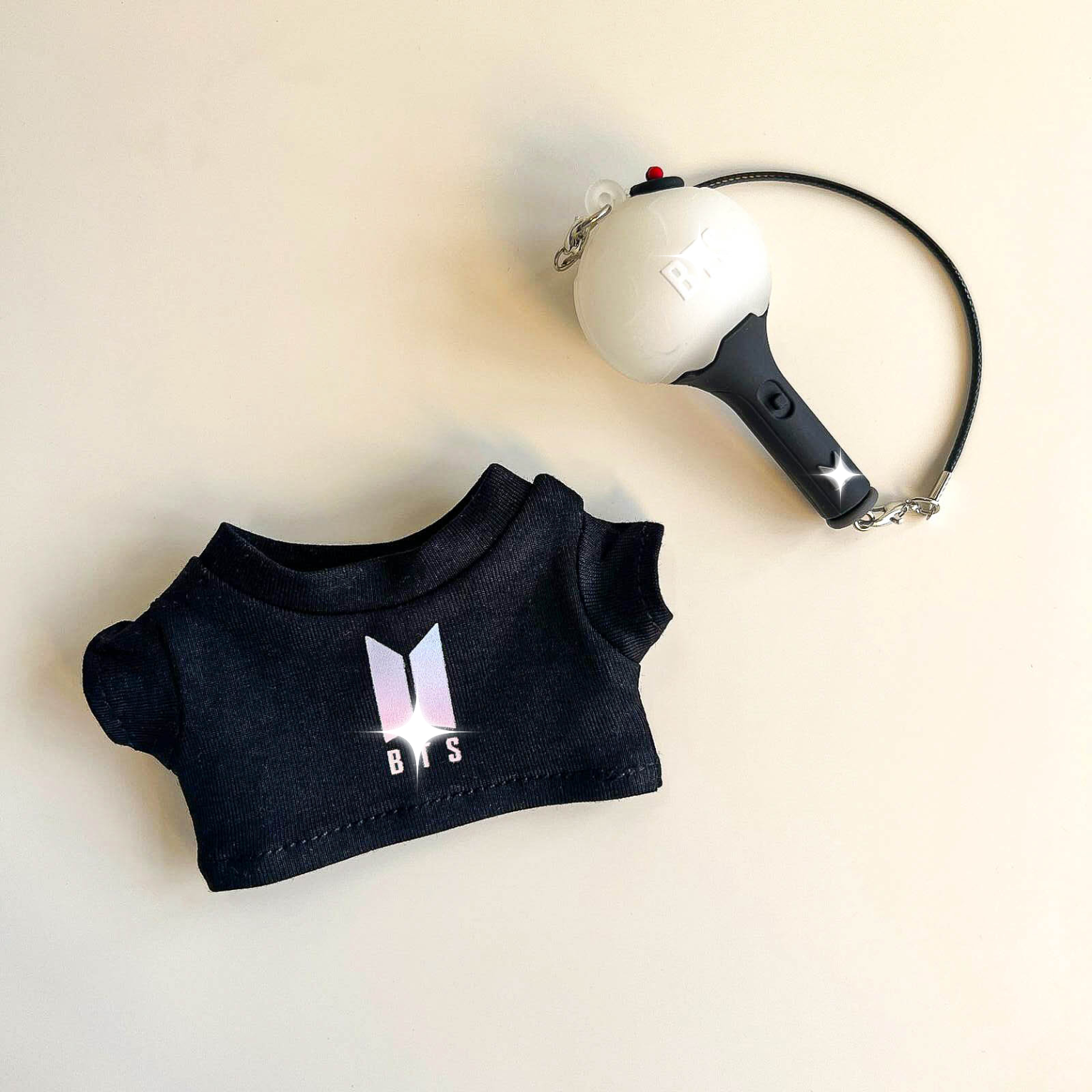 Labubu Bullet Proof Idol Tee Outfit (Colored Logo) — With Mini Fan Lightstick (2 Items) close-up detail shot...