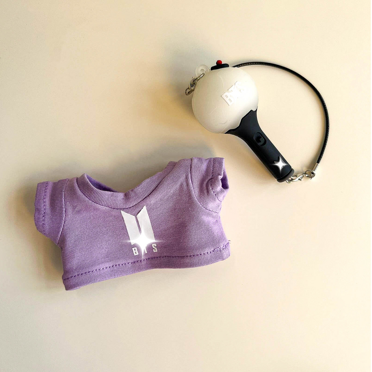 Labubu Bullet Proof Idol Tee Outfit (White Logo) — With Mini Fan Lightstick (2 Items) close-up detail shot – Lizzie & Friends