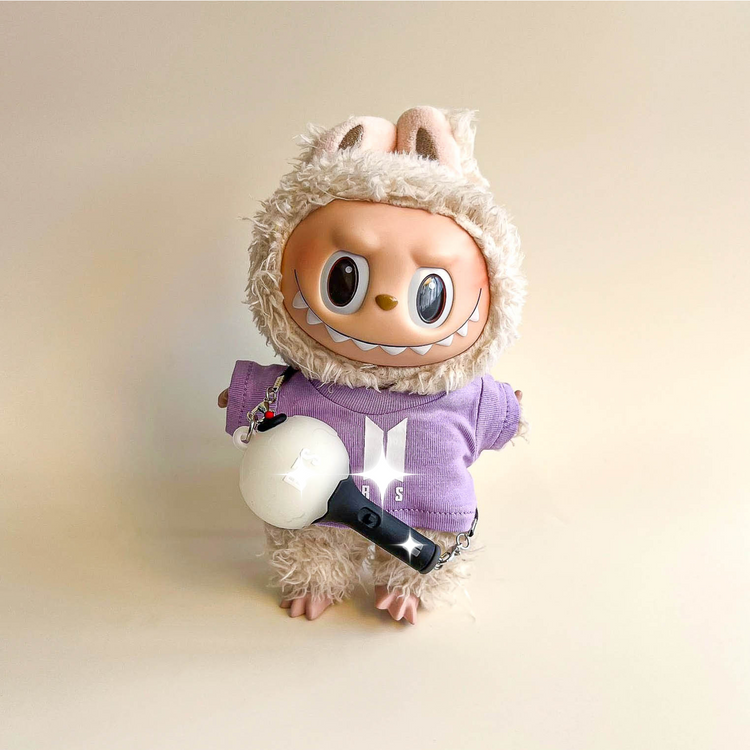 Labubu Bullet Proof Idol Tee Outfit (White Logo) — With Mini Fan Lightstick (2 Items) – Labubu plush doll outfit handmade ...