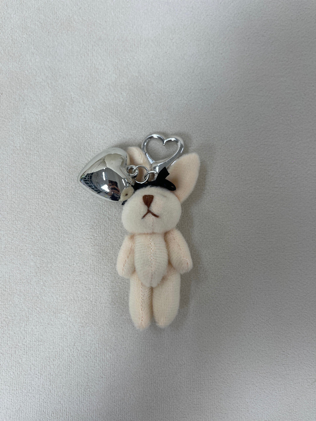 Fluffy Bunny Bag Charm with Silver Heart