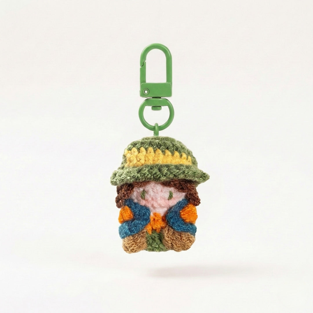 Retro Adventure Boy Dustin Plush Bag Charm (Mini) – handmade crochet plush bag charm kawaii collectible gift