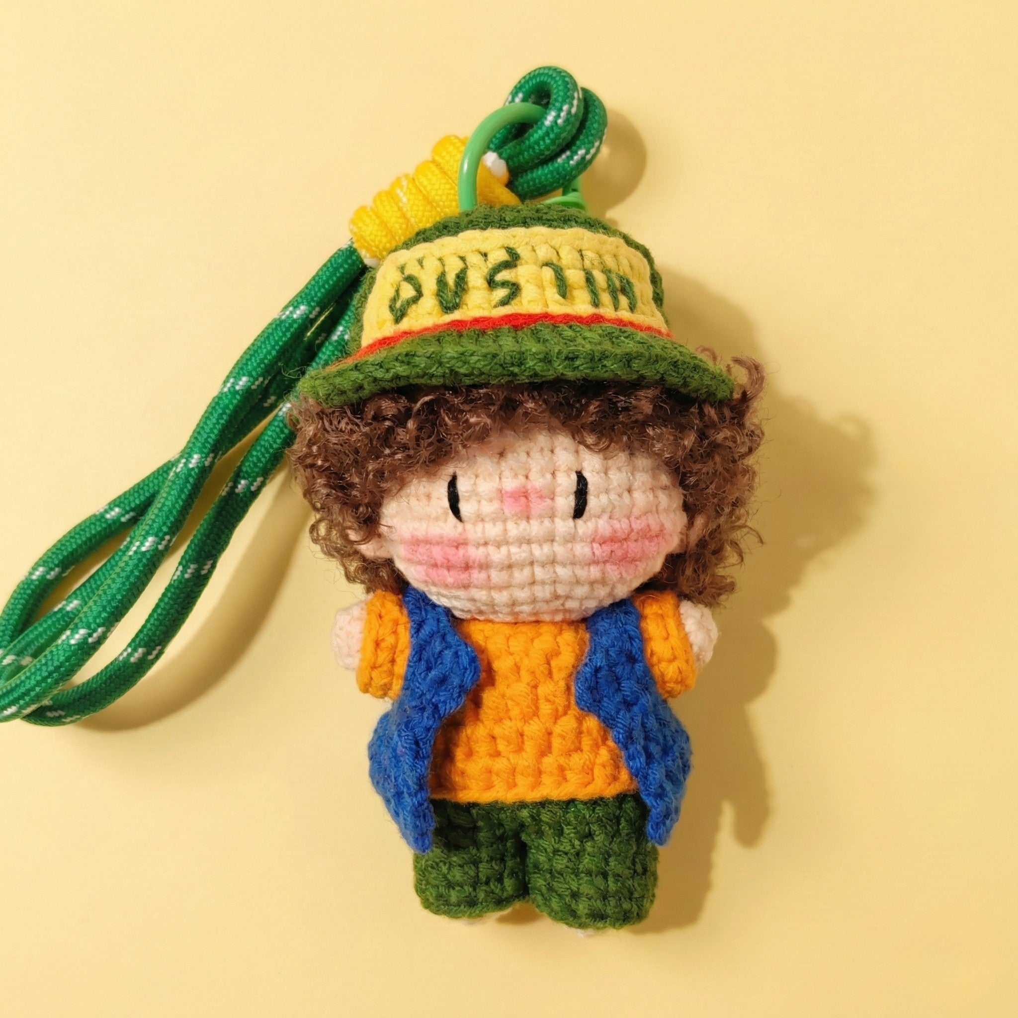 Retro Adventure Boy Dustin Plush Bag Charm flat lay product shot – Lizzie & Friends