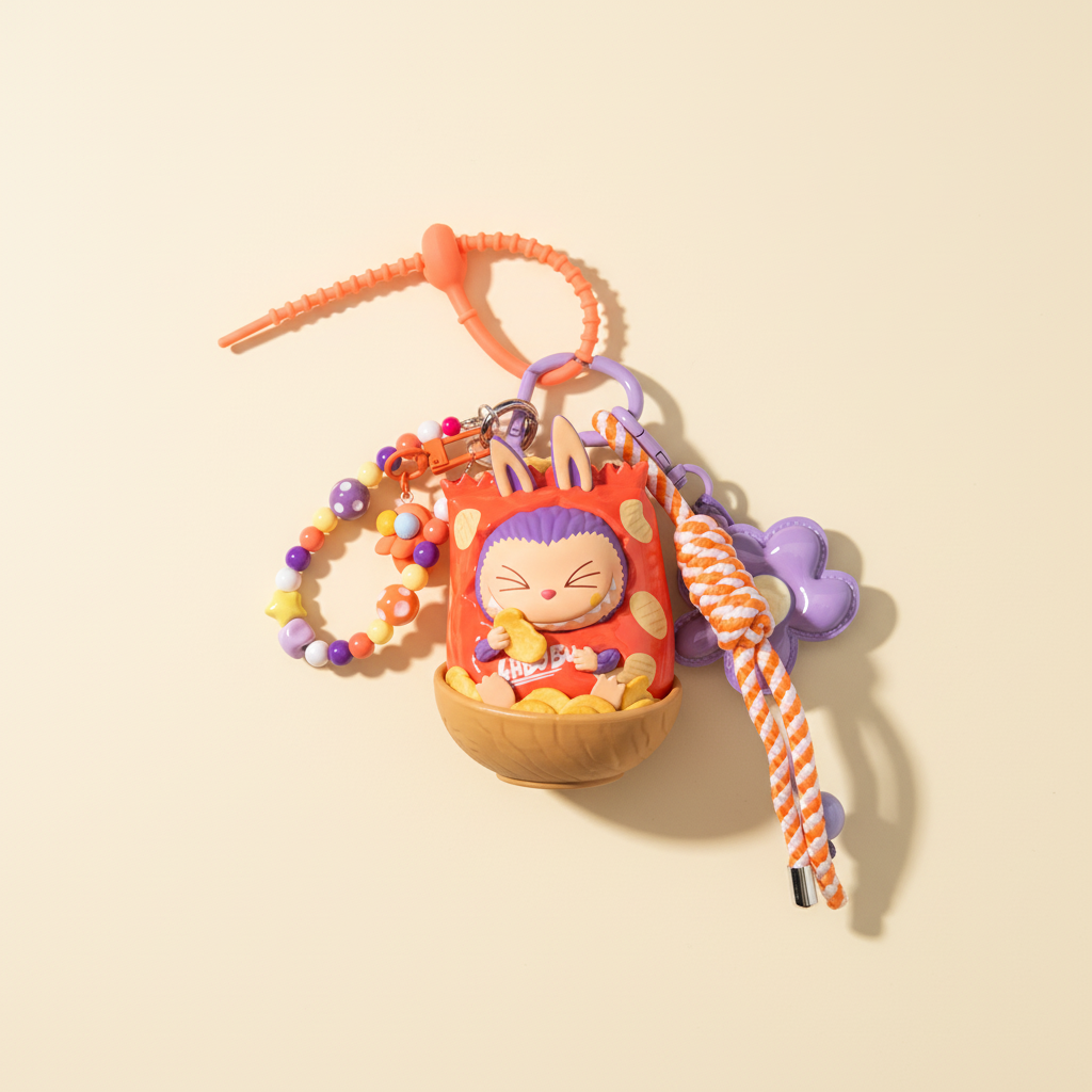 Labubu Chips Charm Keychain Set – Labubu plush doll outfit handmade kawaii Pop Mart collectible accessory