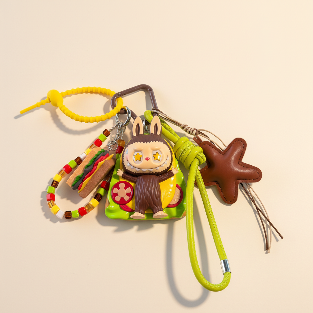 Labubu Sandwich Charm Keychain Set – Labubu plush doll outfit handmade kawaii Pop Mart collectible accessory
