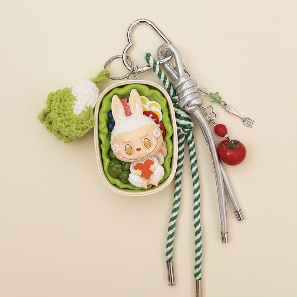 Labubu Salad Charm Keychain Set – Labubu plush doll outfit handmade kawaii Pop Mart collectible accessory