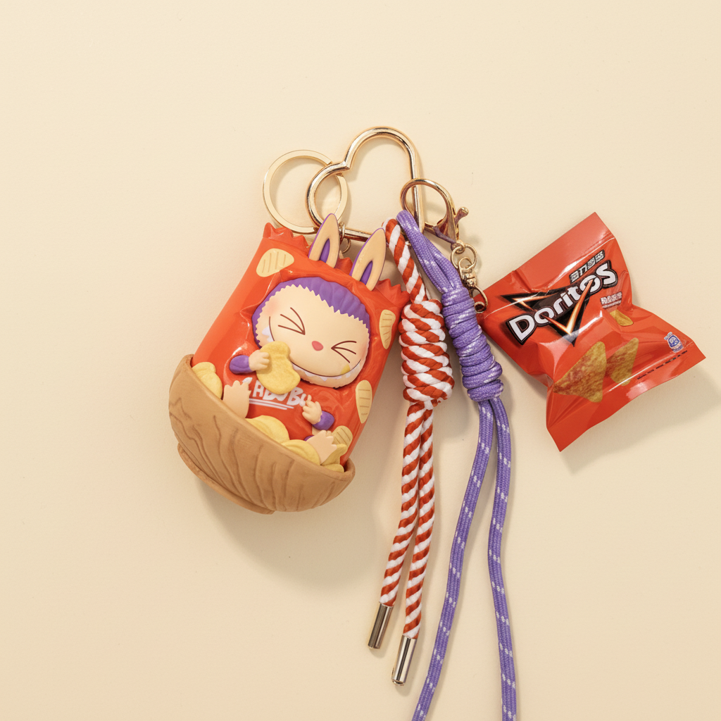 Labubu Spicy Chips Charm Keychain Set – Labubu plush doll outfit handmade kawaii Pop Mart collectible accessory
