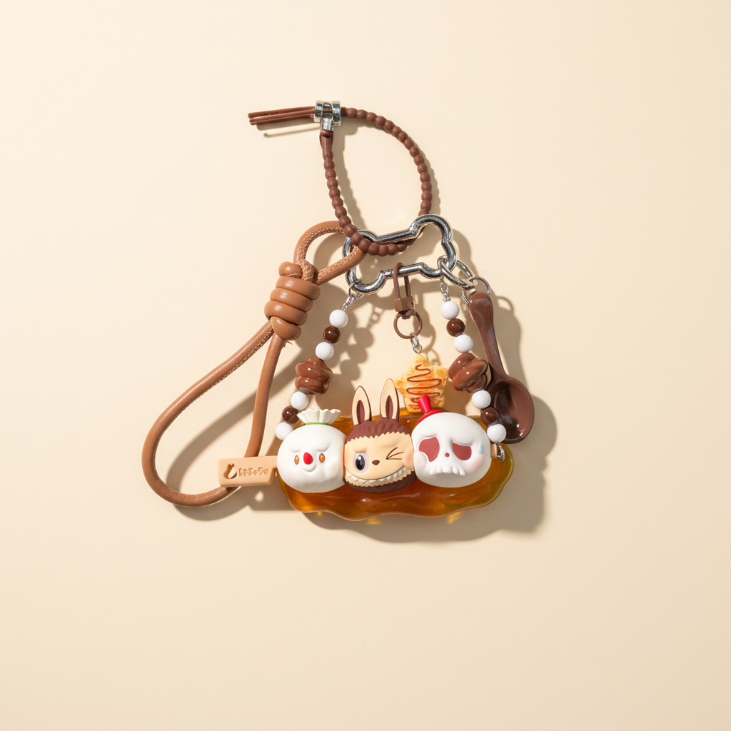Labubu Teriyaki Skewer Charm Keychain Set – Labubu plush doll outfit handmade kawaii Pop Mart collectible accessory