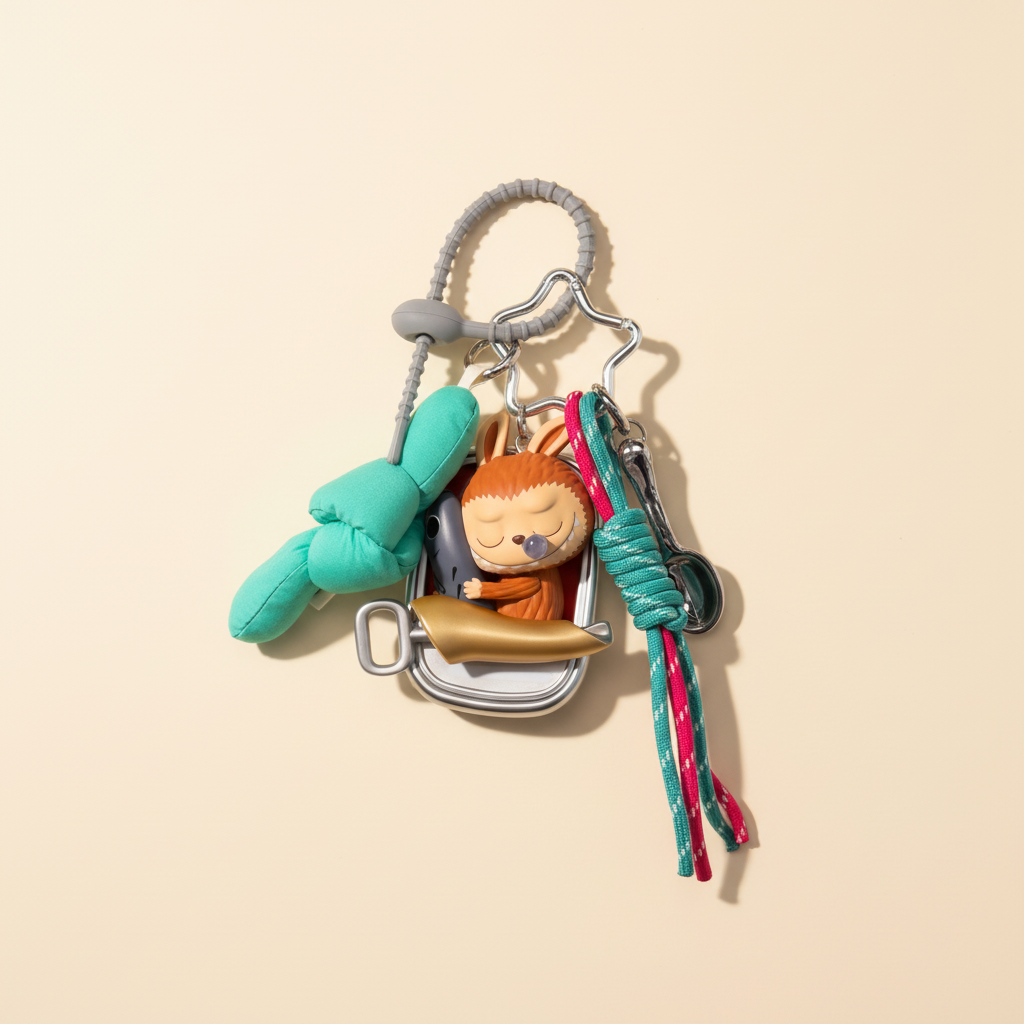 Labubu Sardine Can Charm Keychain Set – Labubu plush doll outfit handmade kawaii Pop Mart collectible accessory