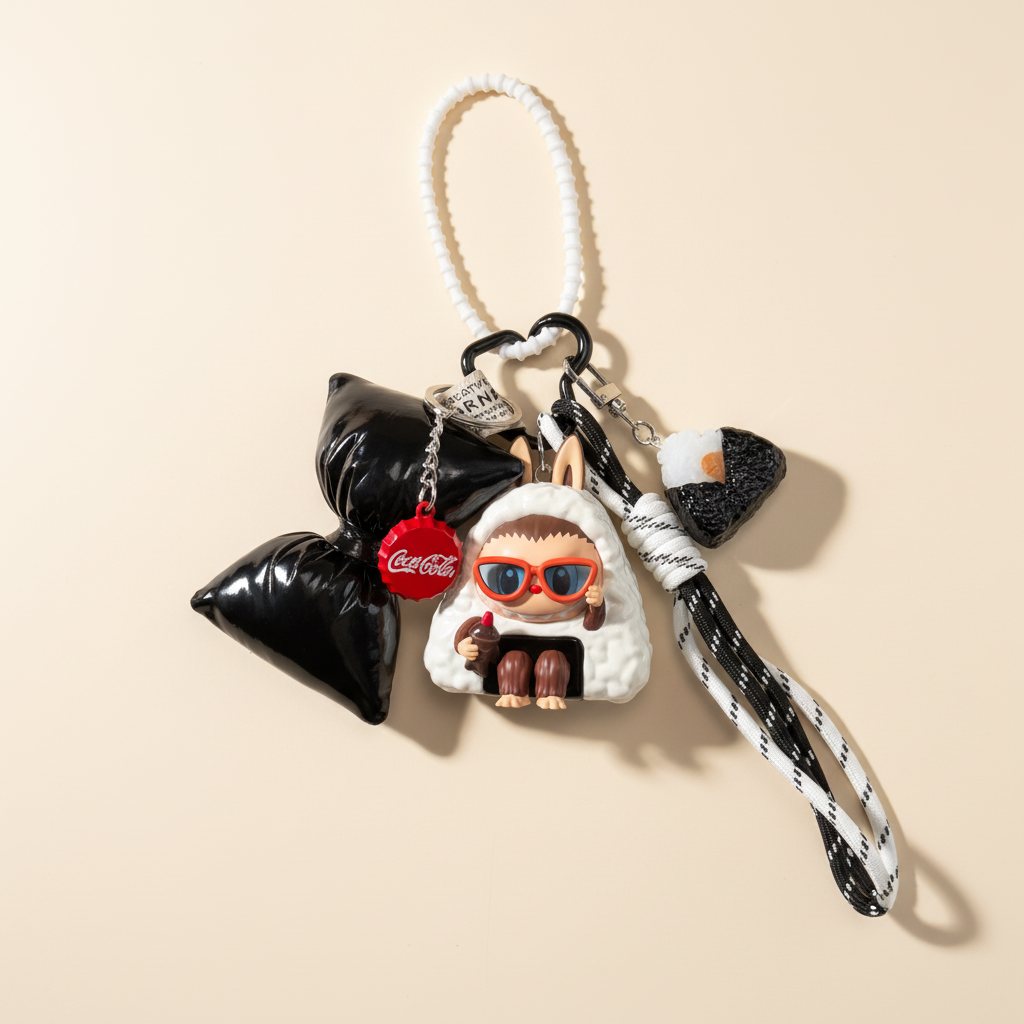 Labubu Onigiri Charm Keychain Set – Labubu plush doll outfit handmade kawaii Pop Mart collectible accessory