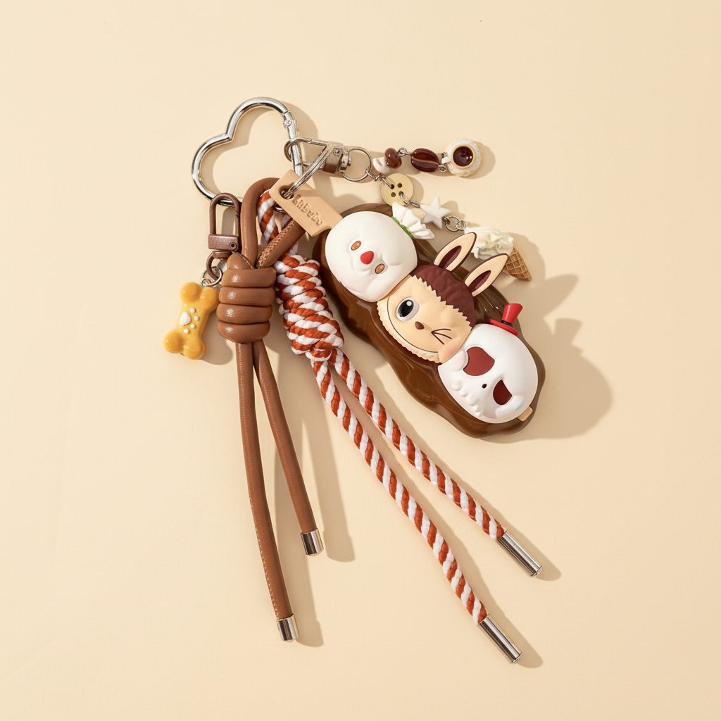 Labubu Grilled Skewer Charm Keychain Set – Labubu plush doll outfit handmade kawaii Pop Mart collectible accessory