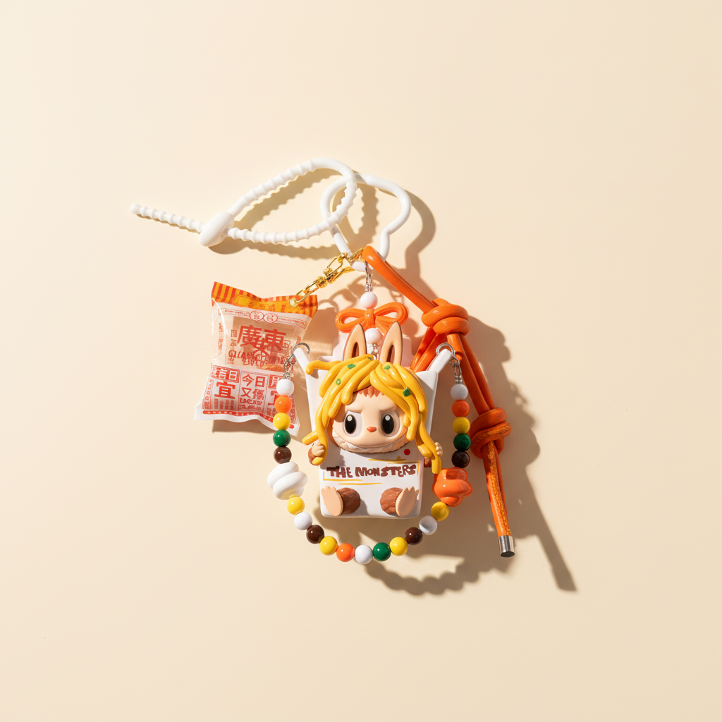 Labubu Fried Noodles Charm Keychain Set – Labubu plush doll outfit handmade kawaii Pop Mart collectible accessory